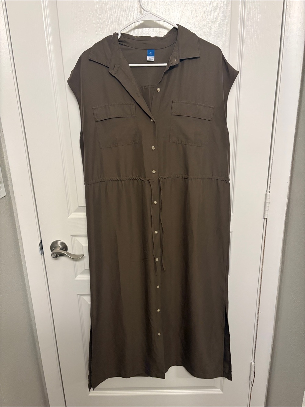 Old Navy Olive Button-Front Midi Shirt Dress